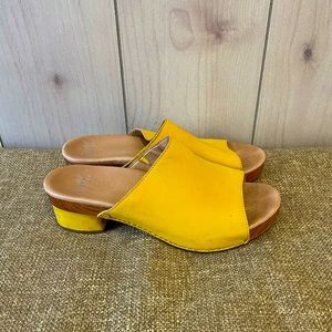 Beautiful mustard shade suede clogs